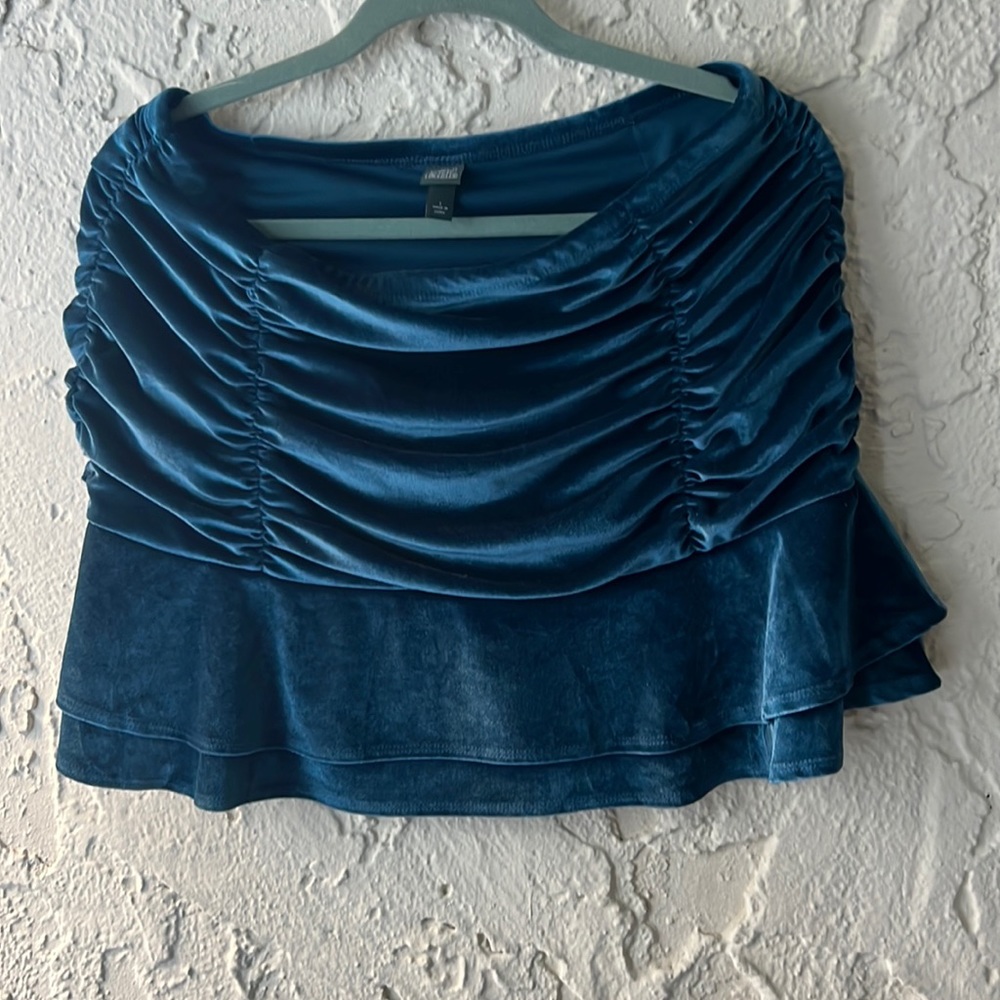 Velour Turquoise Mini Skirt
